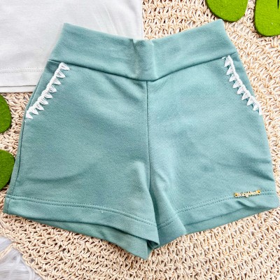 Conj. Blusa Flowers e Short - Areia e Verde